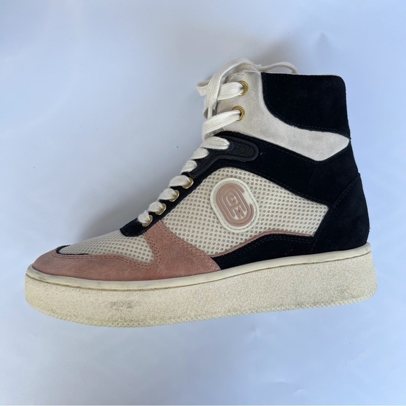COACH C220 High Top Sneaker Leather Mesh Black White Pink Wedge Women’s 6.5 - Picture 6 of 11